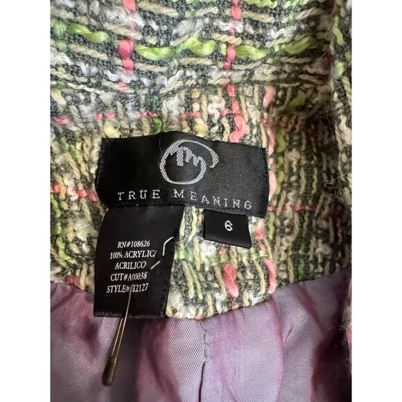 Vintage 90’s Y2K Tweed Boucle Jacket Size 6 True Meaning Floral Coat Boho Hippie - Picture 9 of 10